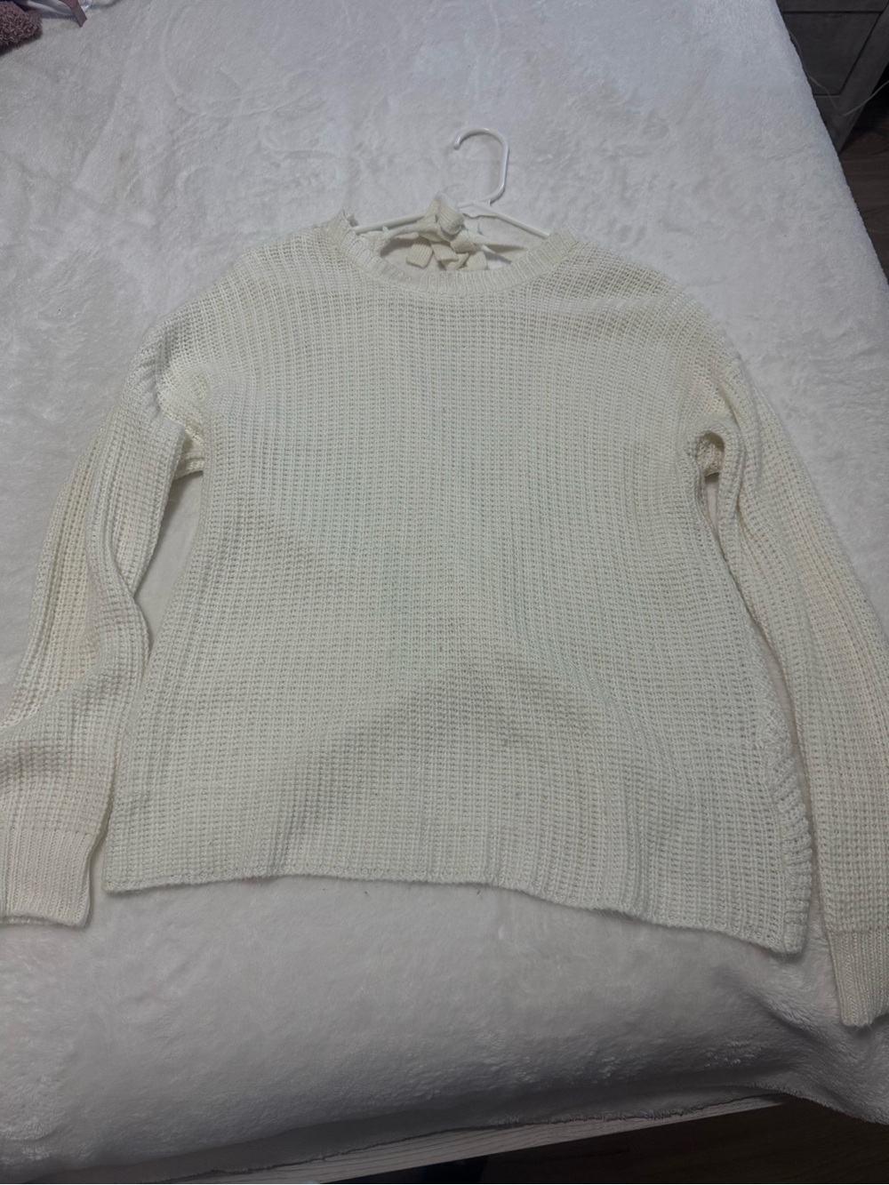 Full Circle Trends Cream Waffle-Knit Crewneck Sweater
